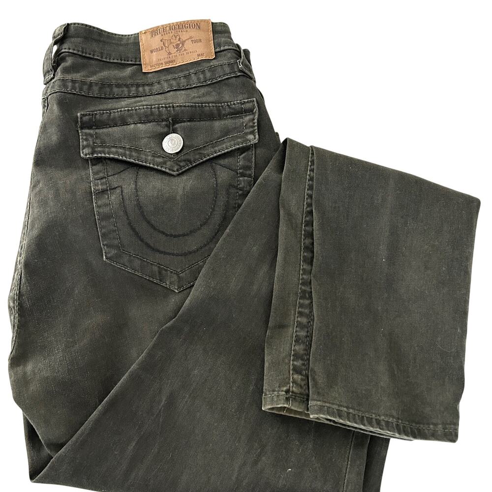 True Religion Curvy Skinny Jeans Womens 32 Green Stretch Low Rise Y2K Moto Denim - Picture 3 of 8